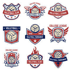 Volleyball emblems on white background. Design element for logo, label, emblem, sign, badge.