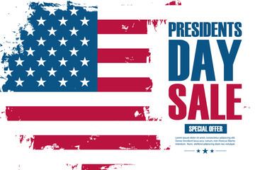 United States Presidents Day Sale special offer banner with brush stroke background in american national flag colors. Vector illustration.