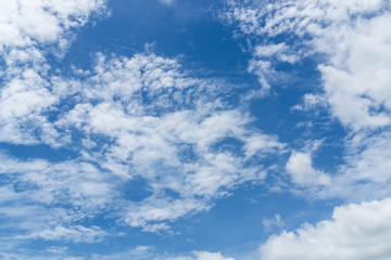 Blue sky background with tiny clouds. White fluffy clouds in the blue sky - 190873123