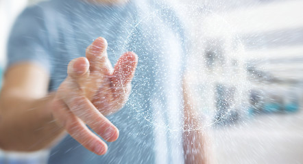 Businessman using digital network connection sphere 3D rendering