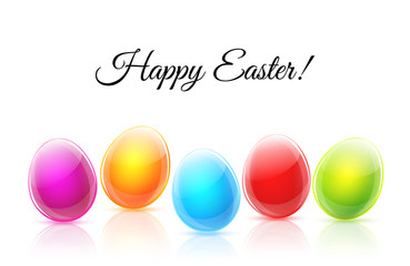 Happy Easter greeting card with glass colorful eggs