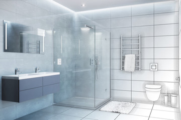 3d illustration. Sketch of a shower to become a real interior