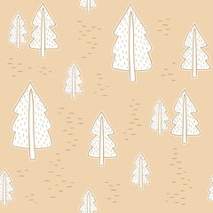 Seamless pattern with cute fir-trees. Vector template suitable for wrapping paper, bedding,  print on clothes.