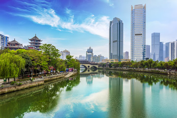 Architectural landscape on the edge of Jinjiang River in Chengdu © zhouyilu