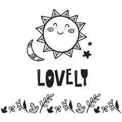 Cute sun, poster for baby room, greeting card, print on the wall, pillow, decoration kids interior, baby wear and t-shirts  