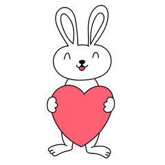 Cute white bunny holding a heart shape