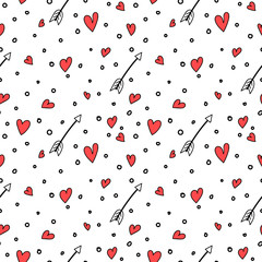 Doodle heart shapes and arrows seamless pattern