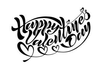 Happy Valentine's Day, handwritten text for postcard, poster, valentine or print in vector format. Lettering, caligraphy, black and white image.