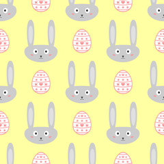 Cute seamless pattern with Easter bunnies and eggs.