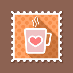 Tea cup with heart and steam thin line stamp