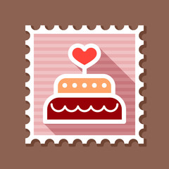 Wedding cake dessert with heart vector stamp