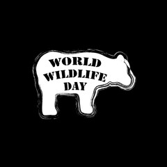 World wildlife day lettering with silhouette of bear.