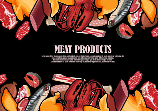 A variety of meat products painted in a frame