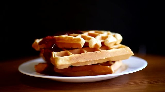 delicious sweet waffles with jam