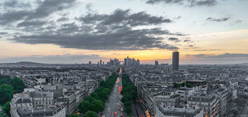 Sunset skyline of Paris with la defense