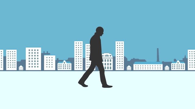 Man walking in the city, animation