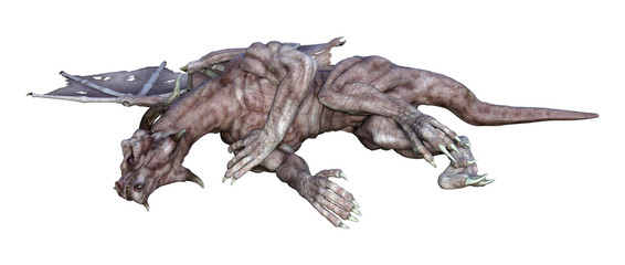 3D Rendering Fantasy Vampire Dragon on White