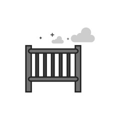 Baby bed icon in flat outlined grayscale style. Vector illustration.