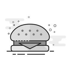 Burger icon in flat outlined grayscale style. Vector illustration.
