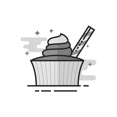 Cake icon in flat outlined grayscale style. Vector illustration.