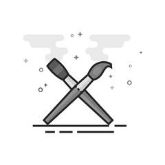 Paint brushes icon in flat outlined grayscale style. Vector illustration.
