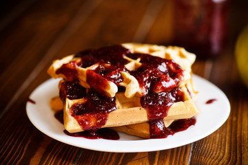 delicious sweet waffles with jam
