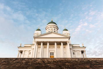 Fototapeta na wymiar Helsinki Cathedral against a cloudy blue sky