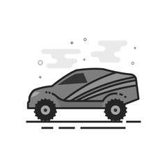 Rally car icon in flat outlined grayscale style. Vector illustration.
