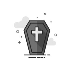 Coffin icon in flat outlined grayscale style. Vector illustration.