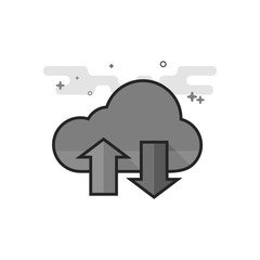 Cloud icon with arrows in flat outlined grayscale style. Vector illustration.