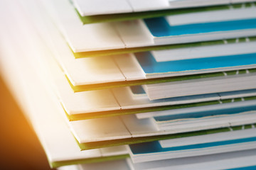 Stack of report paper documents for business desk, Business papers for Annual Report files, Document is written,presented. Business offices concept, soft focus