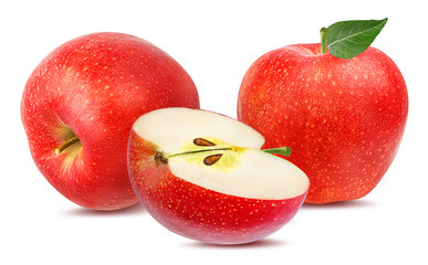 Fresh red apple isolated on white background with clipping path