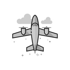 Vintage airplane icon in flat outlined grayscale style. Vector illustration.