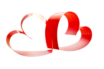 Ribbons shaped as hearts on white, valentines day concept