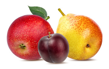 Collage of fresh fruits isolated on white background with clipping path