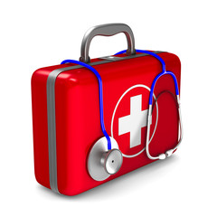 First aid kit on white background. Isolated 3D illustration