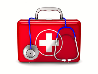 First aid kit on white background. Isolated 3D illustration