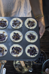 Fototapeta na wymiar Confectionery ingredients blueberry muffin home made