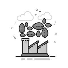 Green factory icon in flat outlined grayscale style. Vector illustration.