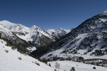 Fototapeta na wymiar Snowy mountains in the country of Andorra