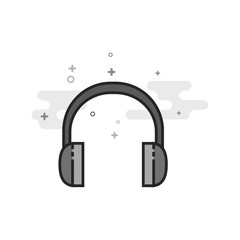 Headset icon in flat outlined grayscale style. Vector illustration.