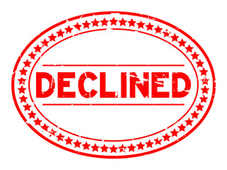 Grunge red declined word oval rubber seal stamp on white background