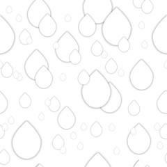 Seamless 3d pattern. Paper water drops and soft shadow. White background. Vector paper water drops collage. Geometric design for banner, cover, brochure, flyer, template.