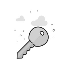 Key icon in flat outlined grayscale style. Vector illustration.