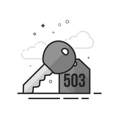 Key icon in flat outlined grayscale style. Vector illustration.