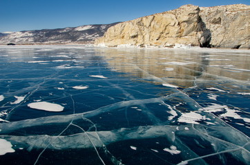Russia. The unique beauty of transparent ice of lake Baikal.