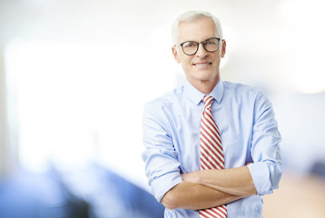 Fototapeta premium Sales professional man portrait. Senior professional man standing in the office and looking at camera.