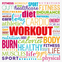 WORKOUT word cloud collage, fitness, health concept background
