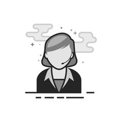 Fototapeta na wymiar Female receptionist icon in flat outlined grayscale style. Vector illustration.