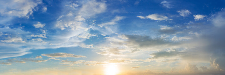 Naklejka na ściany i meble Vibrant color of sun set sky with cloud, panoramic image.